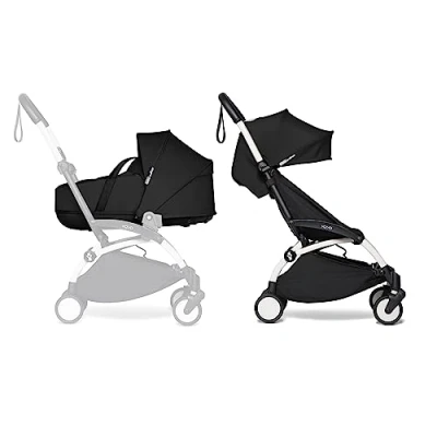 Abbildung von BABYZEN YOYO2 Kompletter Kinderwagen Inklusive YOYO Liegewanne (Black), Kinderwagengestell (White) &amp; 6+ Textilset (Black) für Kleinkinder bis 22 kg