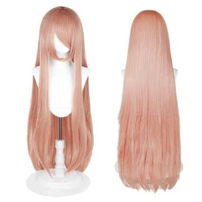 Abbildung von 100cm lange Perücke, universelle Anime Kostüm Cosplay perfekt für Party, täglichen Gebrauch, Festivals und Halloween, ideal TV, Film, Charakter (Roségold)