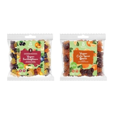 Abbildung von 2er Set Fruchtsaftbären Veganes Duo 300g Cola Spezi Bären und leckere Fruchtgummis vegan Verschenke vegane Geschenk für Veganer Natürlicher Genuss ohne Gelatine