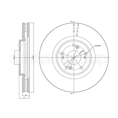 Abbildung von METELLI 23 1325C Bremsscheibe 320,0 32,0 5 64,1 Belüftet lackiert HONDA: Accord 8, 8 Kombi, 9 Limousine