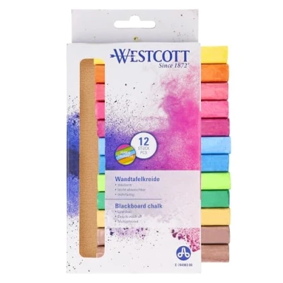 Abbildung von WESTCOTT Malkreide Kreide 12 Stück Bunt, Tafelkreide 1,2cm ⌀ x 8,5cm Kreidestifte, (Vorteilspack, tlg)