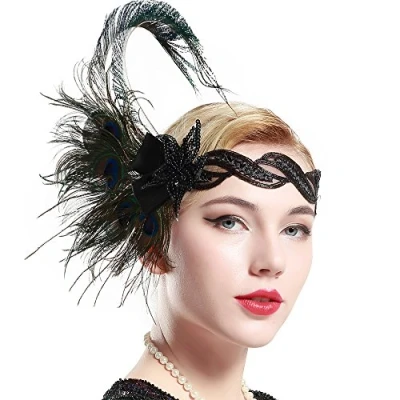Abbildung von BABEYOND Damen 1920s Stirnband Pfau Feder 20er Jahre Stil Flapper Haarband Inspiriert von Great Gatsby Kostüm Accessoires 4