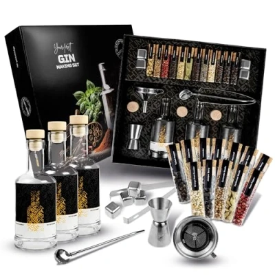 Abbildung von DIBYS Gin Selber Machen Set inkl. 12 natürlichen Botanicals &amp; Zubehör Infusions als schönes Geschenk für Liebhaber Tasting DIY Baukasten mit 4 Rezepten