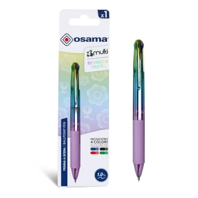 Abbildung von OSAMA 4 Multi Rainbow Pastel Kugelschreiber Hochwertig Verschiedene Farben, Minen 1,0mm, Stifte Pen mit Schwarz, Blau, Rot und Grün, Schreibwaren Schule, Büro, Universität 1 Stück