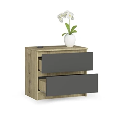 Abbildung von BDW Kommode mit 2 Schubladen, Sideboard, Multifunktionsschrank, Wohnzimmer, Schlafzimmer. Es Wird alle notwendigen Dinge aufnehmen. (Artisan Eiche Grau)