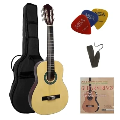 Abbildung von 1/4 GITARRE KONZERTGITARRE IM SET KINDERGITARRE CLASSIC SUNBURST DECKE LINDENHOLZ TASCHE BAND SAITEN 3xPIK