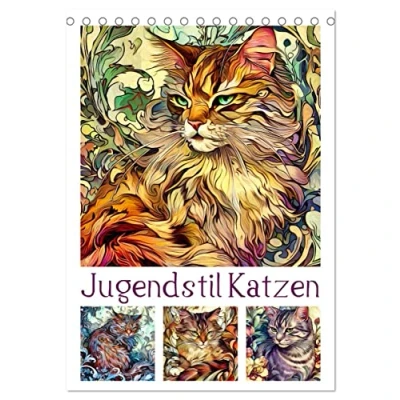 Abbildung von Jugendstil Katzen (Tischkalender 2025 DIN A5 hoch), CALVENDO Monatskalender
