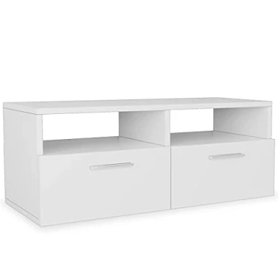Abbildung von vidaXL TV Schrank mit 2 Regalen Schränken Fernsehtisch Fernsehschrank Lowboard Möbel Tisch Board Sideboard HiFi Holzwerkstoff 95x35x36cm Weiß
