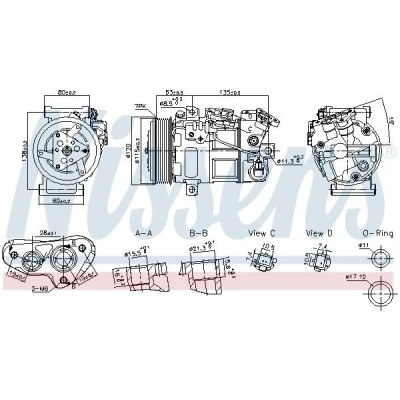 Abbildung von NISSENS 891017 Kompressor 6SBH14C R 134a RENAULT: SCENIC 3, GRAND Kadjar, NISSAN: Qashqai 2