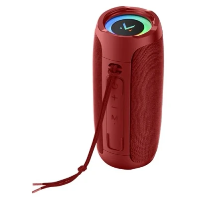 Abbildung von Majestic Flash Bluetooth Lautsprecher mit mehrfarbigen LED Lichtern, Eingänge USB/MicroSD/AUX, wiederaufladbarer Akku, TWS Funktion, Rot