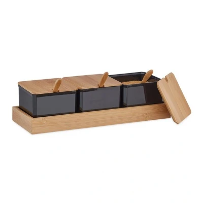 Abbildung von relaxdays Gewürzbehälter Set mit Löffel &amp; Deckel, Kunststoff, Schwarz
