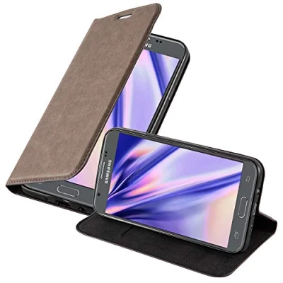 Abbildung von Cadorabo Hülle kompatibel mit Samsung Galaxy J5 2017 aus Premium Kunst Leder Flip Klappbare Stoßfeste Magnetische [Standfunktion] [Kartenfächern] Cover für Tasche in Braun