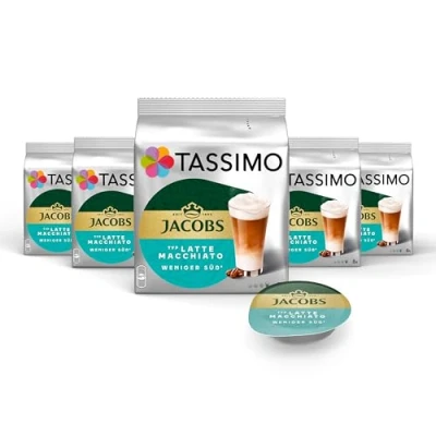 Abbildung von Tassimo Kapseln Jacobs Typ Latte Macchiato Weniger Süß, 40 Kaffeekapseln, 5er Pack, 5 x 8 Getränke