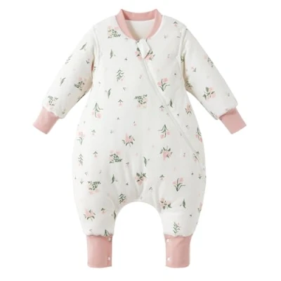 Abbildung von Duomiaomiao Baby Schlafsack mit füßen, Winter füßen,100% Baumwolle Baby, Jungen 3.5 tog Schlafsack, Cartoon Laub,Atmungsaktiv (65cm Rosa Blumen)