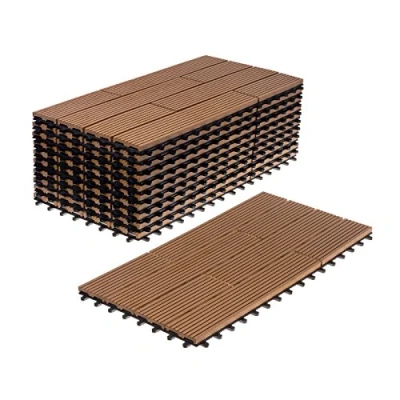 Abbildung von Ventanara® WPC Holz Kunststoff Fliesen Terrassenfliesen Klickfliesen Balkonfliesen 11 Stück = 2m² (30 x 60 cm, Braun versetzt)