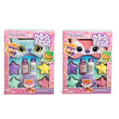 Abbildung von MARTINELIA Bade und Nachtmaske für Kinder Badebomben, Duschgel, Körperlotion &amp; Duschblume Mädchen Geschenkbox zufälliges Modell Fuchs oder Eule