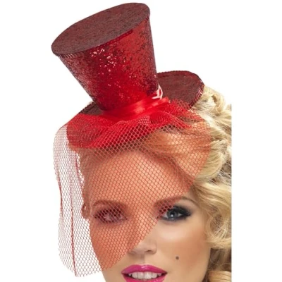 Abbildung von Smiffys Kostüm Mini Zylinder Haarreif rot, Glitzerndes Accessoire für Burlesque Looks und nostalgische Kostüme
