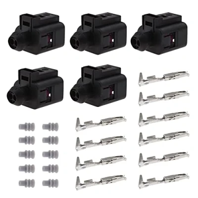 Abbildung von eMagTech 5 Set Auto Temperatursensor Stecker Kit 2 Pin Weiblich Anschluss mit Buchsen und Dichtungen Wasserdicht Kompatibel VW Audi 1J0973702