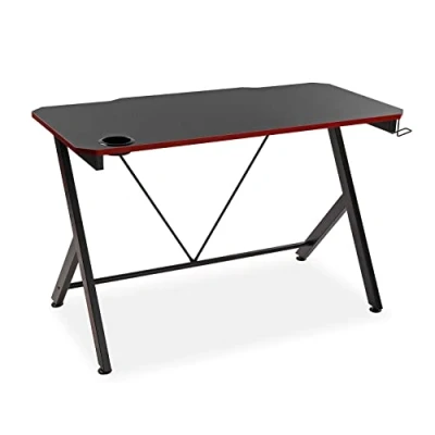 Abbildung von Versa Pablo Computer Spieltisch, Tisch für das Schlafzimmer oder Arbeitszimmer, Gaming Tisch, Helm und Getränkehalter, Maßnahmen (H x L B) 76 60 120 cm, Holz Metall, Farbe: Schwarz rot