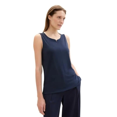 Abbildung von TOM TAILOR Damen Basic Blusen Top mit weitem Rundhalsausschnitt, sky captain blue, M