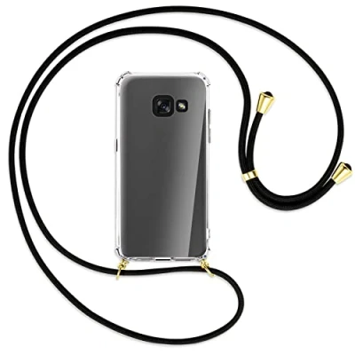 Abbildung von mtb more energy® Handykette kompatibel mit Samsung Galaxy A3 2017 (SM A320, 4.7&#039;&#039;) schwarz/Gold Smartphone Hülle zum Umhängen Anti Shock Strong TPU Case