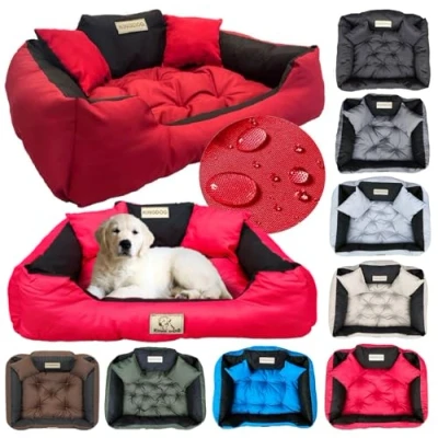 Abbildung von KING DOG Hundebett Grosse Hunde Waschbar L 100 x 75 cm Hundekissen Haustierbett Hundekorb Personalisiert Name des Hundes Wasserdichtes Material Silikon Füllung Rot
