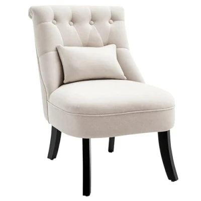 Abbildung von HOMCOM Relaxsessel, Sessel mit Rückenkissen, Loungesessel Leinenoptik, Holzbeine, für Wohnzimmer, Schlafzimmer, 52,5 x 69 77 cm, Cremeweiß