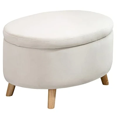 Abbildung von HOMCOM Sitzbank mit Stauraum, Oval Polsterbank Deckel, Bettbank Samtoptik, für Flur Schlafzimmer Wohnzimmer, Holzbeine 71 x 51,5 42 cm Beige
