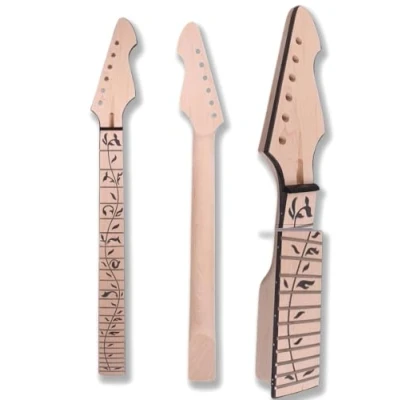 Abbildung von Yinfente Unlackierter E Gitarren Hals, Ersatz für 24 Bünde, 648 cm, Ahornholz Griffbrett Bindung Kopfplatte