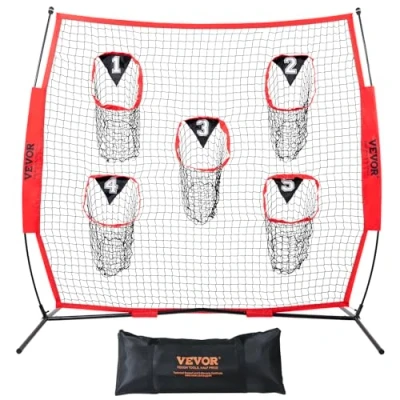 Abbildung von VEVOR 186,5 x 108,3 190 cm Fußballtrainer Wurfnetz, Trainings Wurfziel Übungsnetz mit 5 Zieltaschen, Knotenloses Netz, inkl. Bogenrahmen &amp; Tragbarer Tragetasche, Verbessert die QB Wurfgenauigkeit