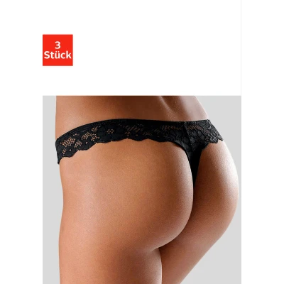 Abbildung von petite fleur String, (3 St.), hinten komplett aus zarter Jacquardspitze