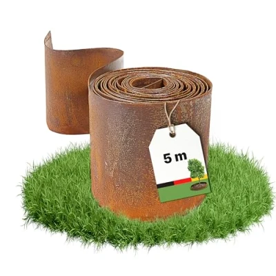 Abbildung von Dönges Rasenkante aus Cortenstahl 5 m Beeteinfassung Metall 14 cm hoch Einfache Montage Beetumrandung mit Rostoptik