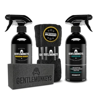 Abbildung von GENTLEMONKEYS Auto Innenraum Reiniger Pflege Set Innenraumreiniger (500ml) + Cockpitpflege inkl. Mikrofasertücher Cockpit für Innenreinigung