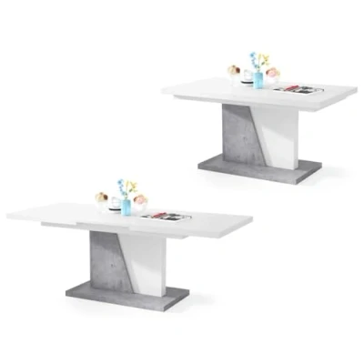 Abbildung von All4All Couchtisch Noel Kaffeetisch Wohnzimmertisch Sofatisch mit Ablagen Esstisch Einlegeplatte ausklappbar 120x70cm 05 Weiß + Beton Millenium