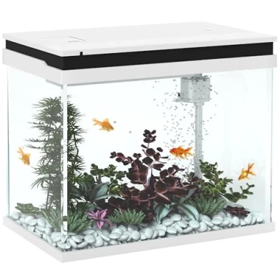 Abbildung von PawHut Aquarium, 41 Liter Glas Aquarium mit Filtersystem, LED Lichtern, Wasserpumpe, Kompaktes für Verschiedene Fischarten, Weiß