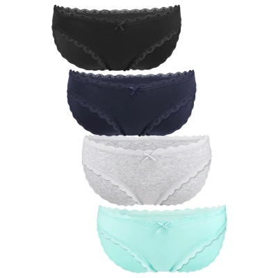 Abbildung von Fabio Farini 4ER PACK Cotton Pantyslip MIT Spitze Slip, Damen, Größe: 40, Turquoise/white