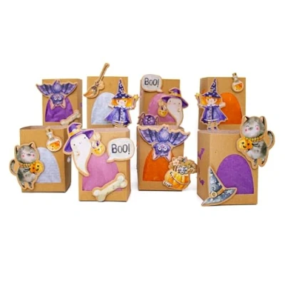 Abbildung von Papierdrachen 8 Tischlichter zu Halloween Deko für Party Lichtdeko Tischdeko Kinder zum Selberbasteln Set 01