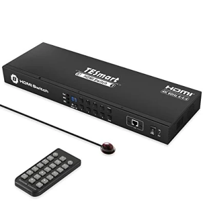 Abbildung von TESmart 8x1 HDMI Switch 8 In 1 Out Unterstützt 4K@60Hz HDCP 2.2 mit 19&quot; Rackmontage Ohren RS 232/Lan Control IR Fernbedienung und Auto Scan voreingestelltem Intervall Schwarz