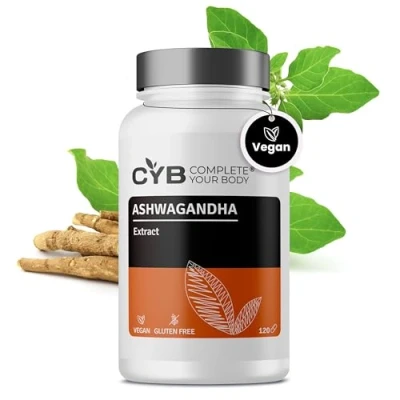 Abbildung von CYB Ashwagandha Kapseln Hochdosiert 5% Withanolides 600mg Mit Magnesiumglycinat, Vitamin B6 und Zink 120 2 Monatsvorrat Vegan Laborgeprüft