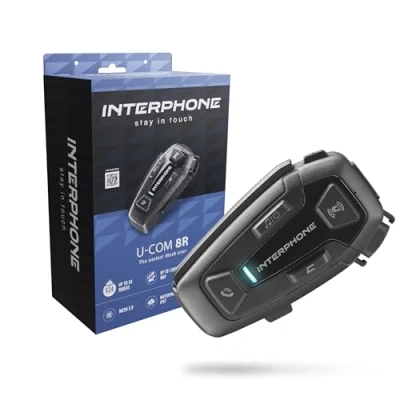 Abbildung von INTERPHONE U Com8R Einzelpack Motorrad Gegensprechanlage mit Mesh 2.0 Kommunikation, bis zu 24 Fahrer, Entfernung 1,6 km, Akkulaufzeit 18 Stunden, TFT und GPS kompatibel, 40 mm HD Lautsprecher