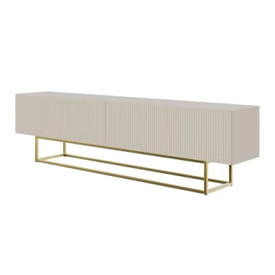Abbildung von Selsey TV Schrank Board Sideboard Fernsehtisch Fernsehschrank 175 cm Goldene Beine Gefräste Front Graubeige Veldio