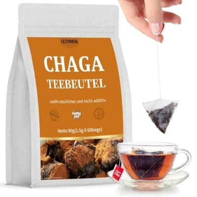 Abbildung von ULTHMOK Premium Chaga Teebeutel 60 Stück, 100% wild gewachsene sibirische Pilze, keine Zusatzstoffe, Koffeinfrei