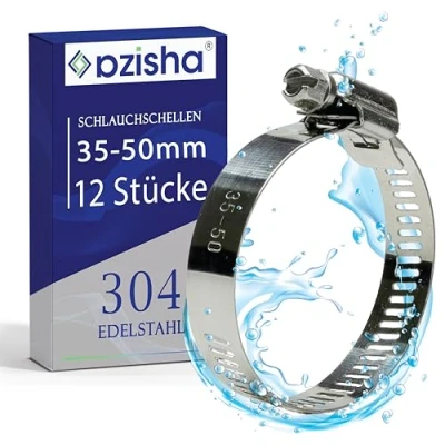 Abbildung von AZISHA Schlauchschellen 35 50mm 12 Stück 304 Rostfrei Schlauchschelle Edelstahl Einstellbare W4 Schellen, Schlauchklemme Fur Pool, Garten, Gas, Wasser, Waschmaschine