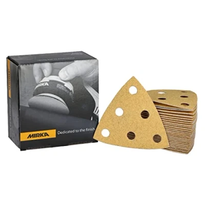 Abbildung von Mirka Gold Schleifdreieck Universal Schleifpapier 93x93x93mm / 6 Loch Korn P80, 50 Stk Zum Schleifen von Gips, Spachtel, Spanplatten, Holz, Lack