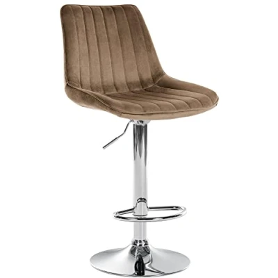 Abbildung von CLP Barhocker Toni Samt Höhenverstellbarer Thekenhocker mit Rückenlehne Barstuhl Metallgestell, Farbe:braun, Gestell Farbe:Chrom