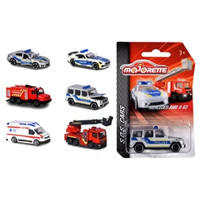 Abbildung von Majorette SOS Einsatzfahrzeug 1 von 6 zufälligen Spielzeugauto aus der S.O.S. Cars Edition für Kinder ab 3 Jahren, Rettungsfahrzeuge, 7,5 cm, Durchsichtig
