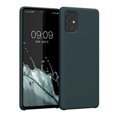 Abbildung von kwmobile Hülle kompatibel mit Samsung Galaxy A71 Silikon Handy Case Handyhülle weiche Oberfläche kabelloses Laden Dunkler Schiefer