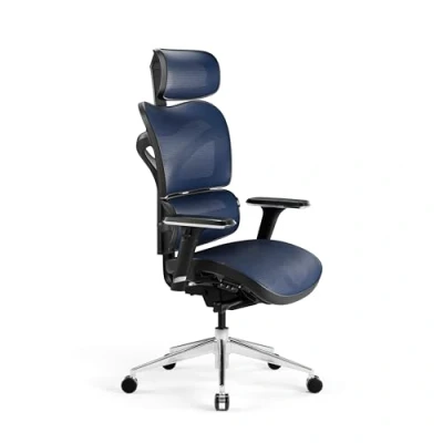 Abbildung von Diablo V Commander Bürostuhl Ergonomisch Schreibtischstuhl Chefsessel 3D Armlehnen Verstellbare Kopfstütze &amp; Sitzfläche Lendenwirbelstütze Netzstoff (Schwarz Blau)