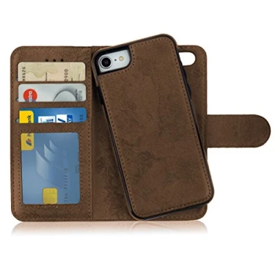 Abbildung von MyGadget Flip Case für iPhone SE 2022 2020 7 8 [ abnehmbare Magnet Hülle ] Handyhülle aus Kunstleder Klapphülle mit Kartenfach Schutzhülle in Braun