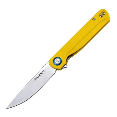 Abbildung von Harnds Wind Klappmesser Taschenmesser Flipper Sandvik 14C28N Klinge G10 Griff Keramikkugellager Outdoor Camping Überlebensmesser und EDC Messer (Gelb)
